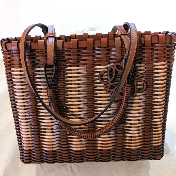 $2,200✨LOEWE 🌺 SS21 Woven Top Double Handle Raffia Basket Tote Bag - Picture 5 of 14